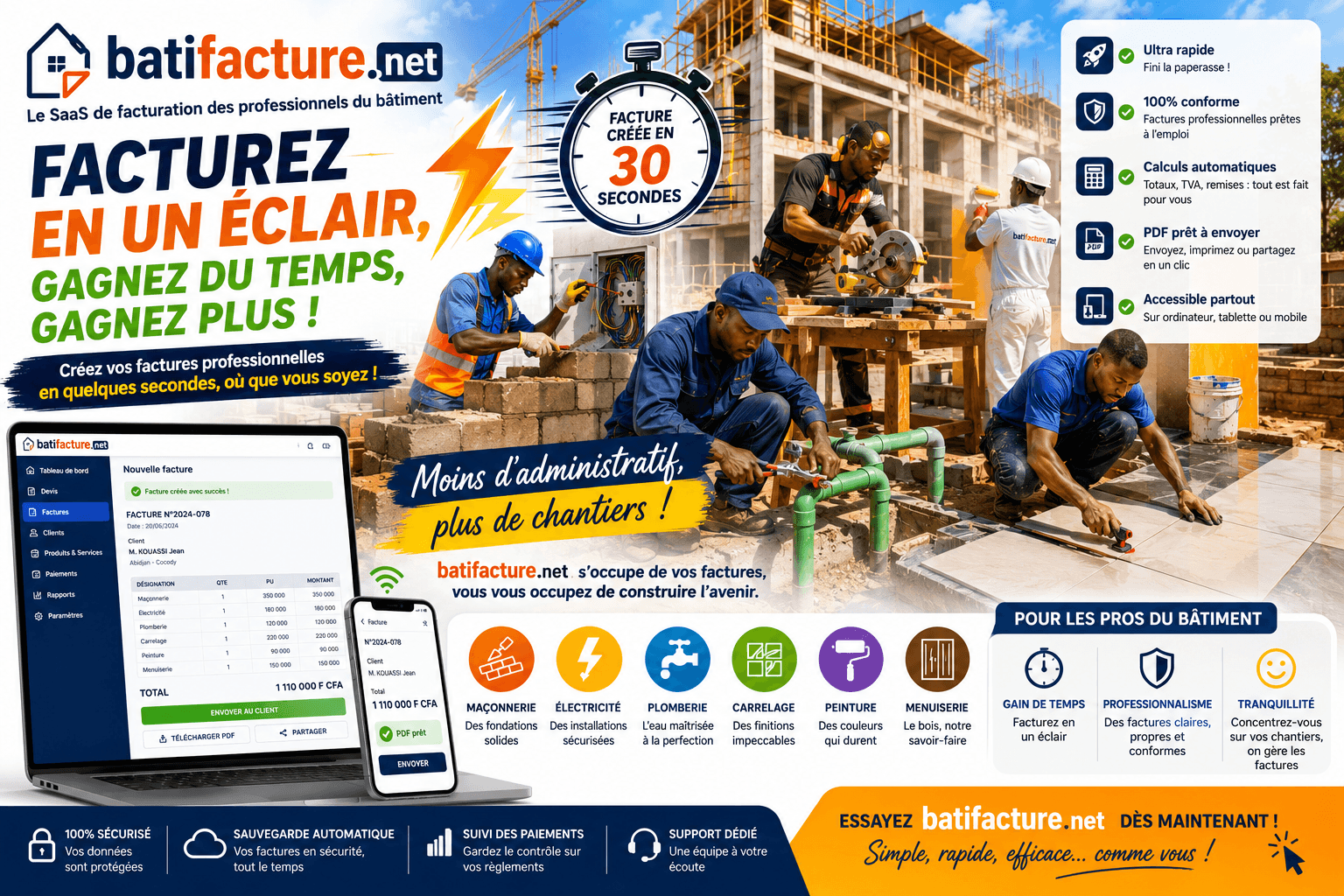 BatiFacture : facturez en un éclair, gagnez du temps, gagnez plus